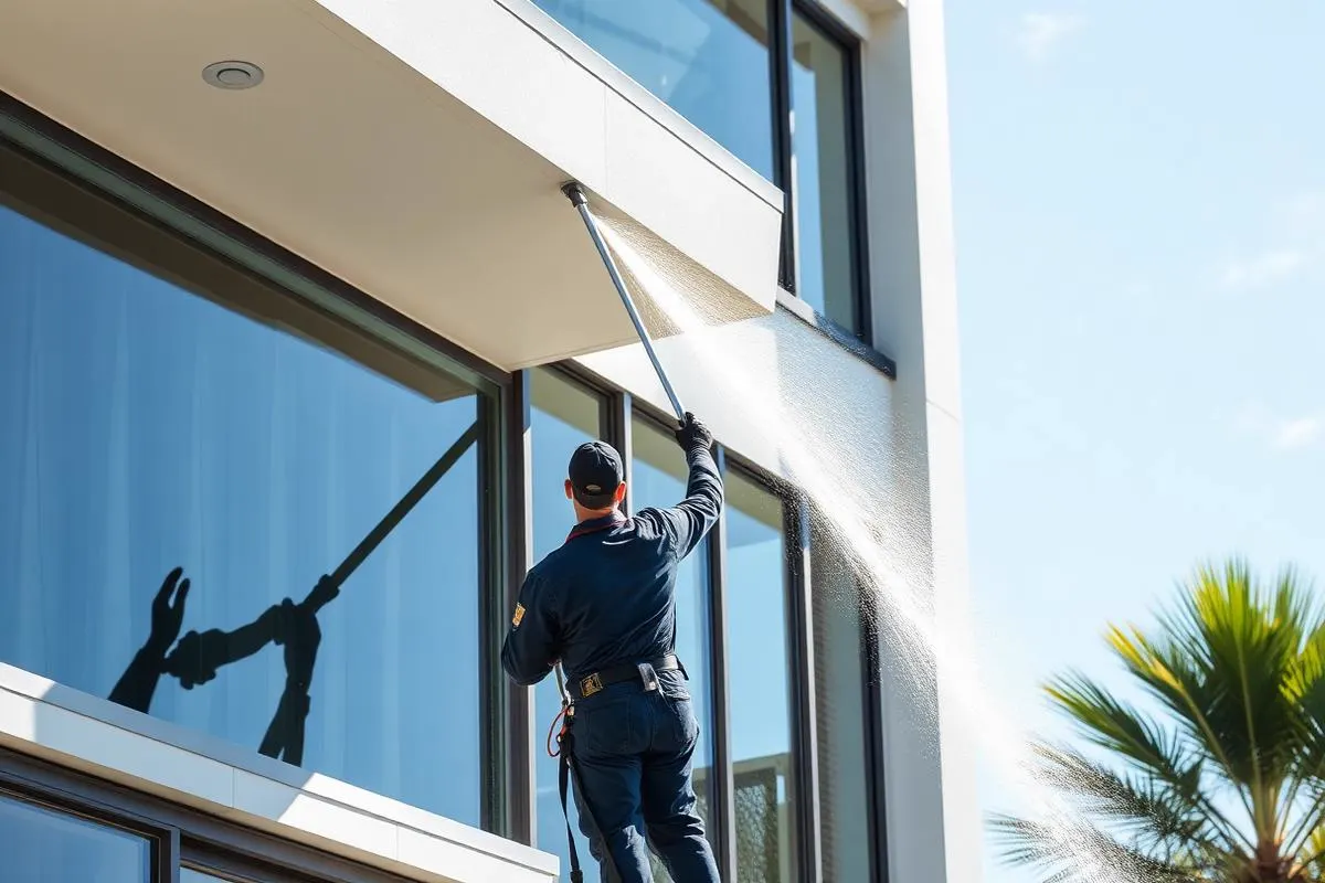 Water-fed pole cleaning upper-storey windows